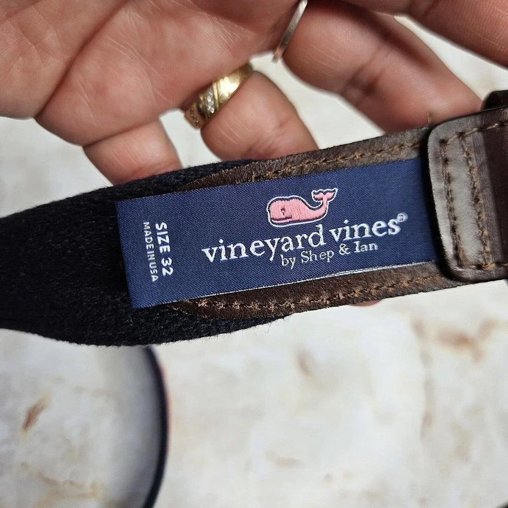 Vineyard Vines by Shep & Ian American Flag Patriotic Belt Brass Buckle Mens 32